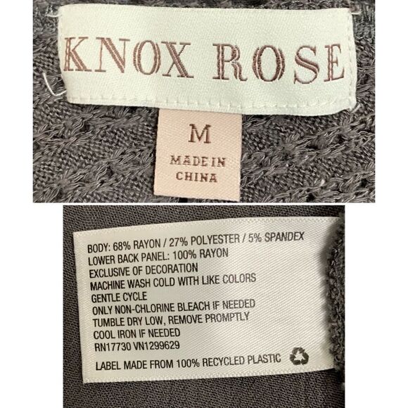 Knox Rose Boho Crochet Back Gray Open Front Cardigan - Picture 10 of 12